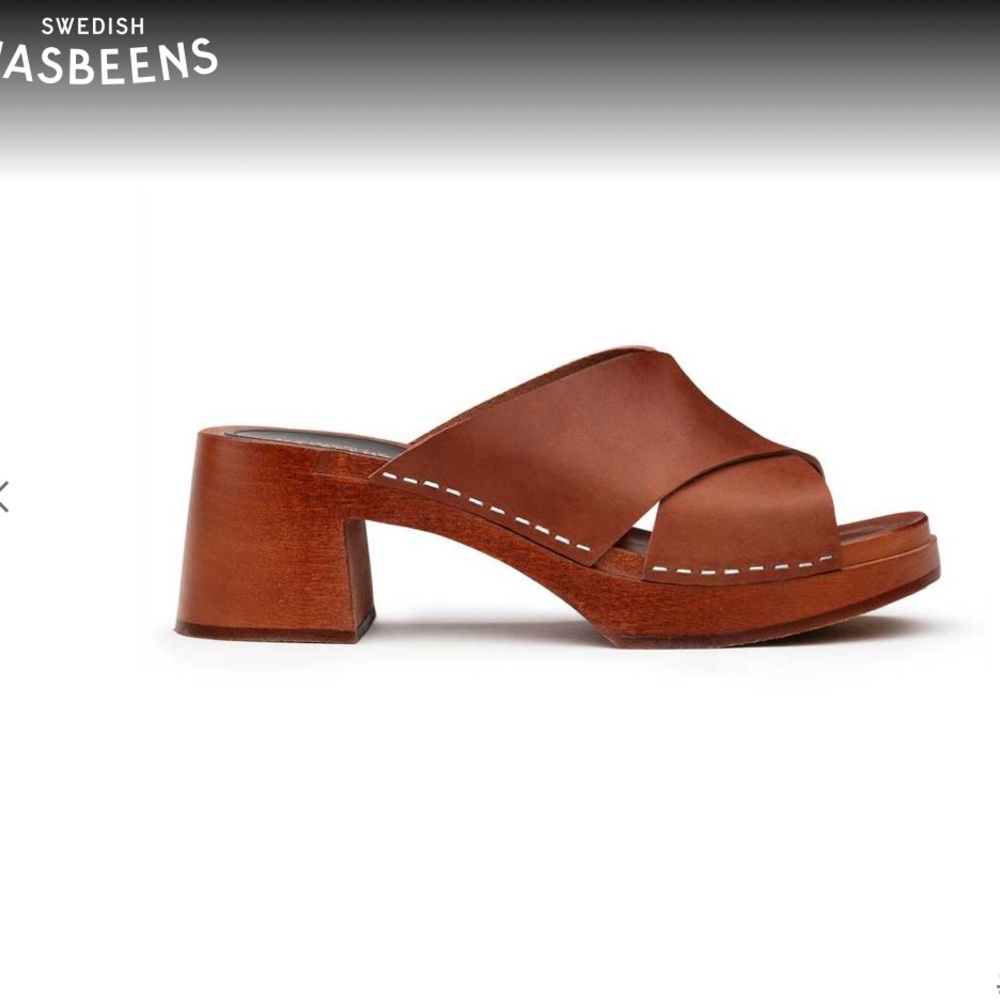 Swedish Hasbeens Brown Leather Crossover Mules